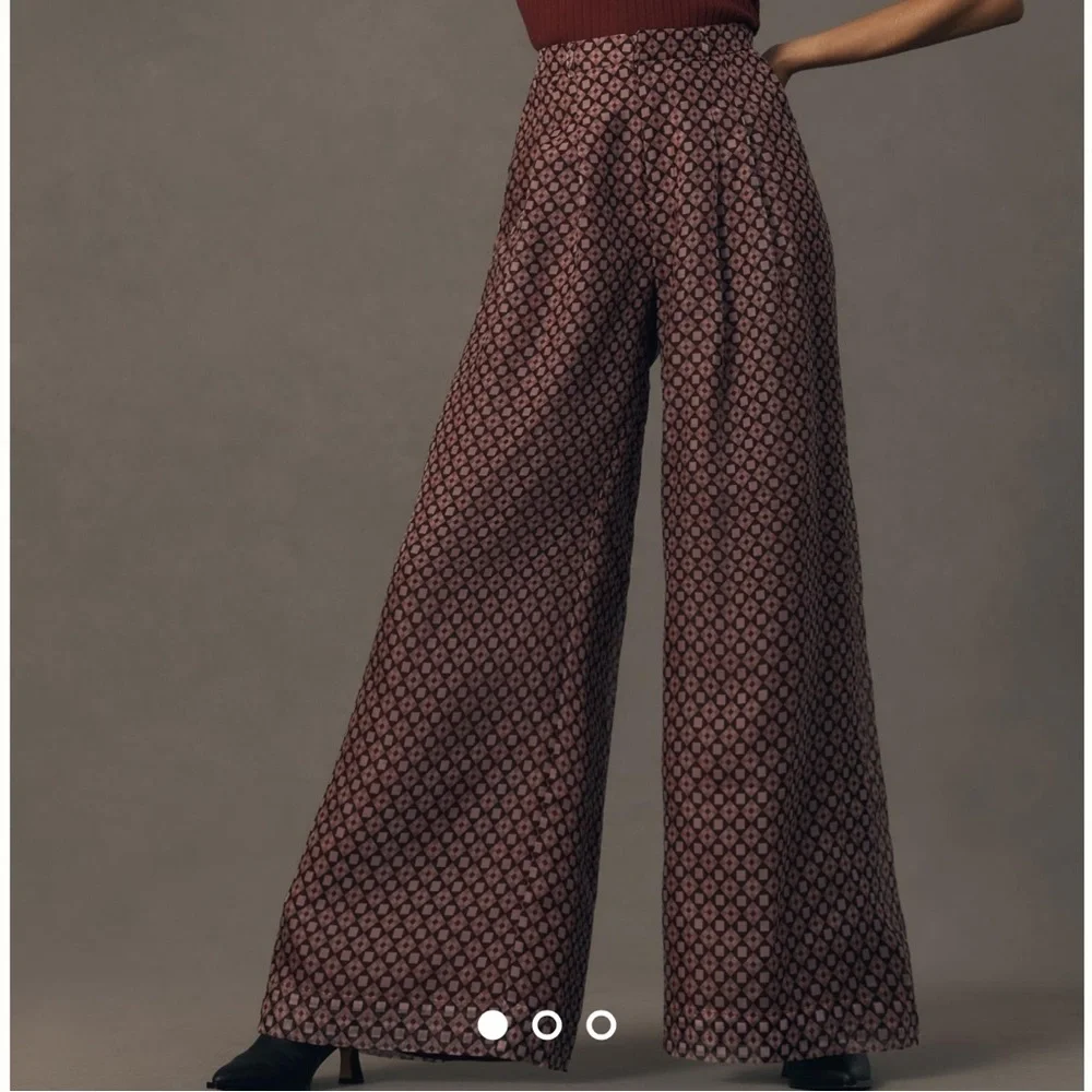 Anthropologie The Avery Pleated Wide Leg Trousers by Maeve: Sheer Silk Edition